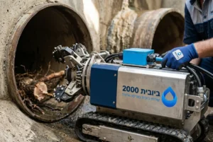 תמונה המציגה את הרובוט הייעודי לכרסום שורשים במלוא הדרו, אולי על רקע של צינור ביוב.